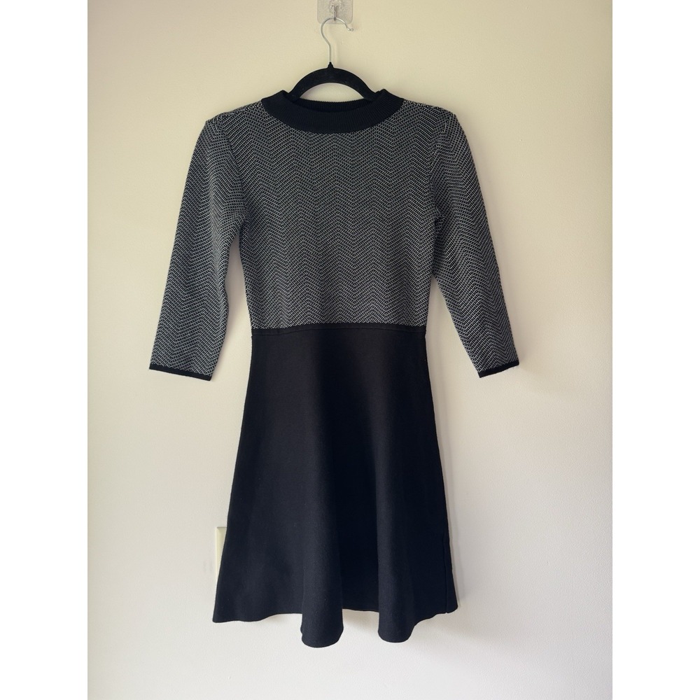 Bcx Women's Junior's Black Mock Neck Chevron Fit & Flare Sweater Dress Size S